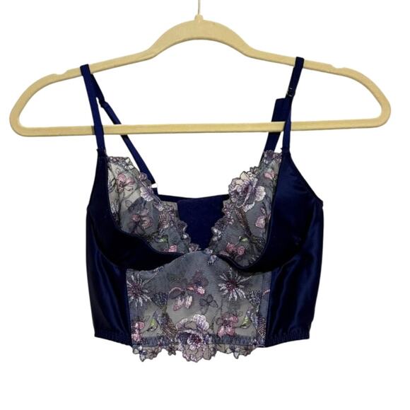 Victoria’s Secret Hummingbird Embroidery Quarter Cup Corset Top 34B Blue Lace - Picture 1 of 5